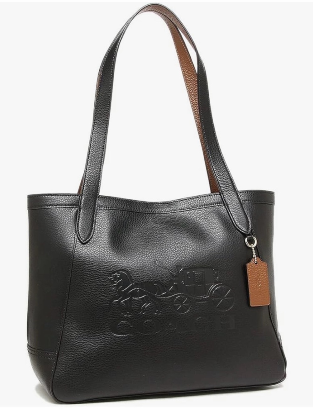 Coach Black Leather Tote with Brown Trim and Red Interior